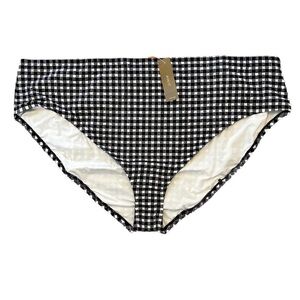 NWT J. Crew High-Rise Textured Bikini Bottom In Gingham Navy Blue White 3X